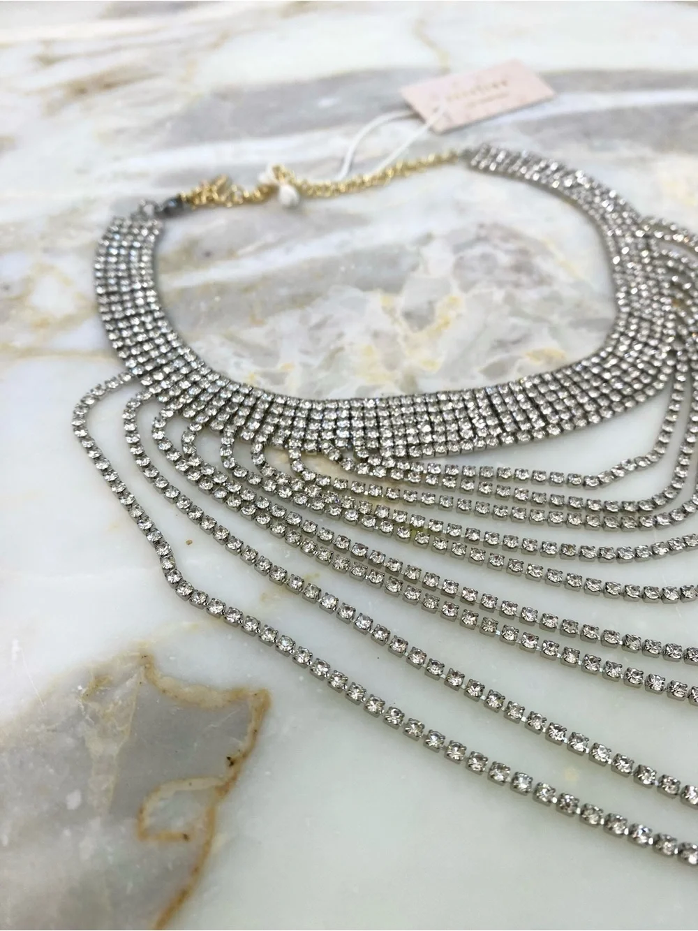 Anthropologie NWT Draped Bib Statement Necklace in Rhinestone